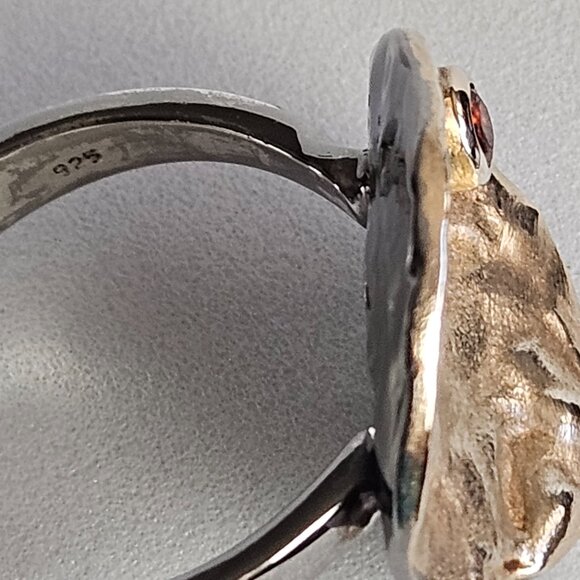 925 Sterling Silver Ring Cupped Disc w/ Garnet, 18K Gold Plated & Rhodium Finish - Picture 6 of 16